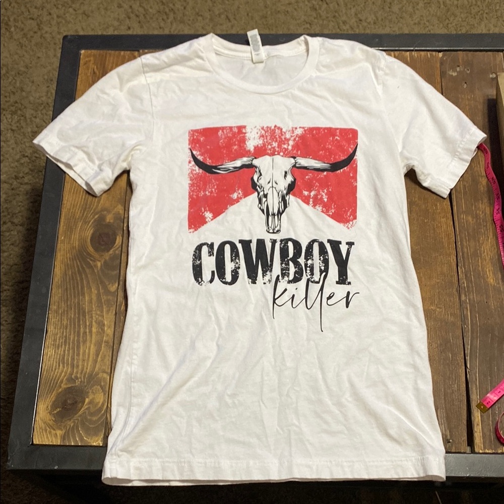 Graphic Tee with Bull Skull and Text